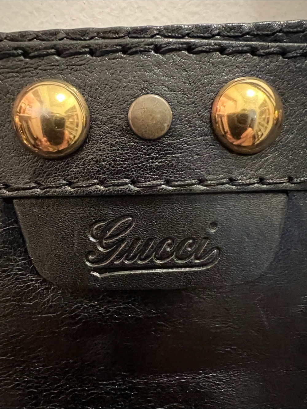 Gucci Black Leather Tote with Gold Studs and Heart Charm - Picture 3 of 8